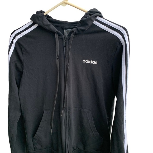 Adidas 3 Stripe Black and White Full Zip Hoodie Sweatshirt Jacket Size Medium - Picture 2 of 6